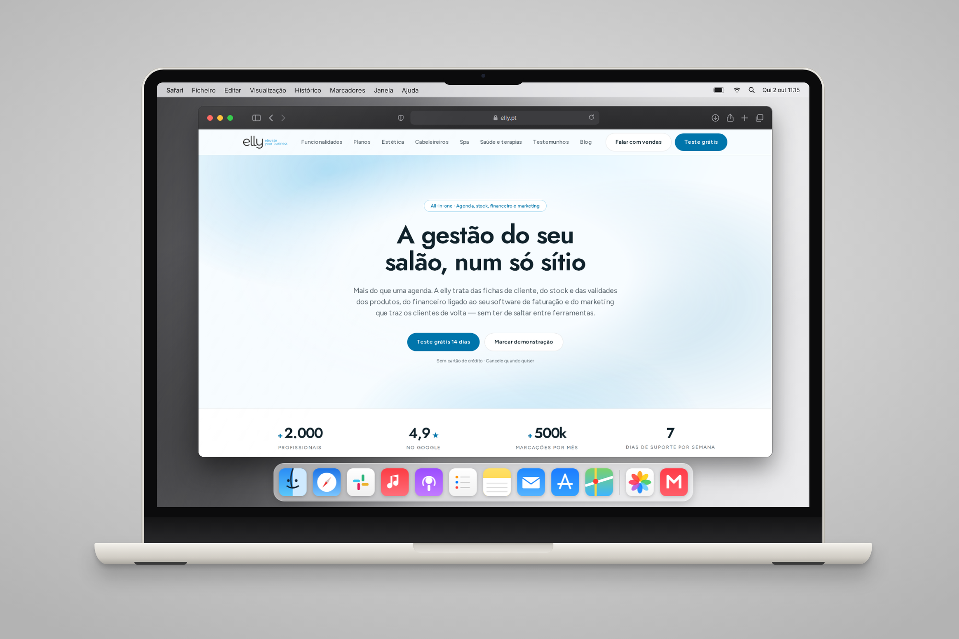 elly: site de produto de software de gestão