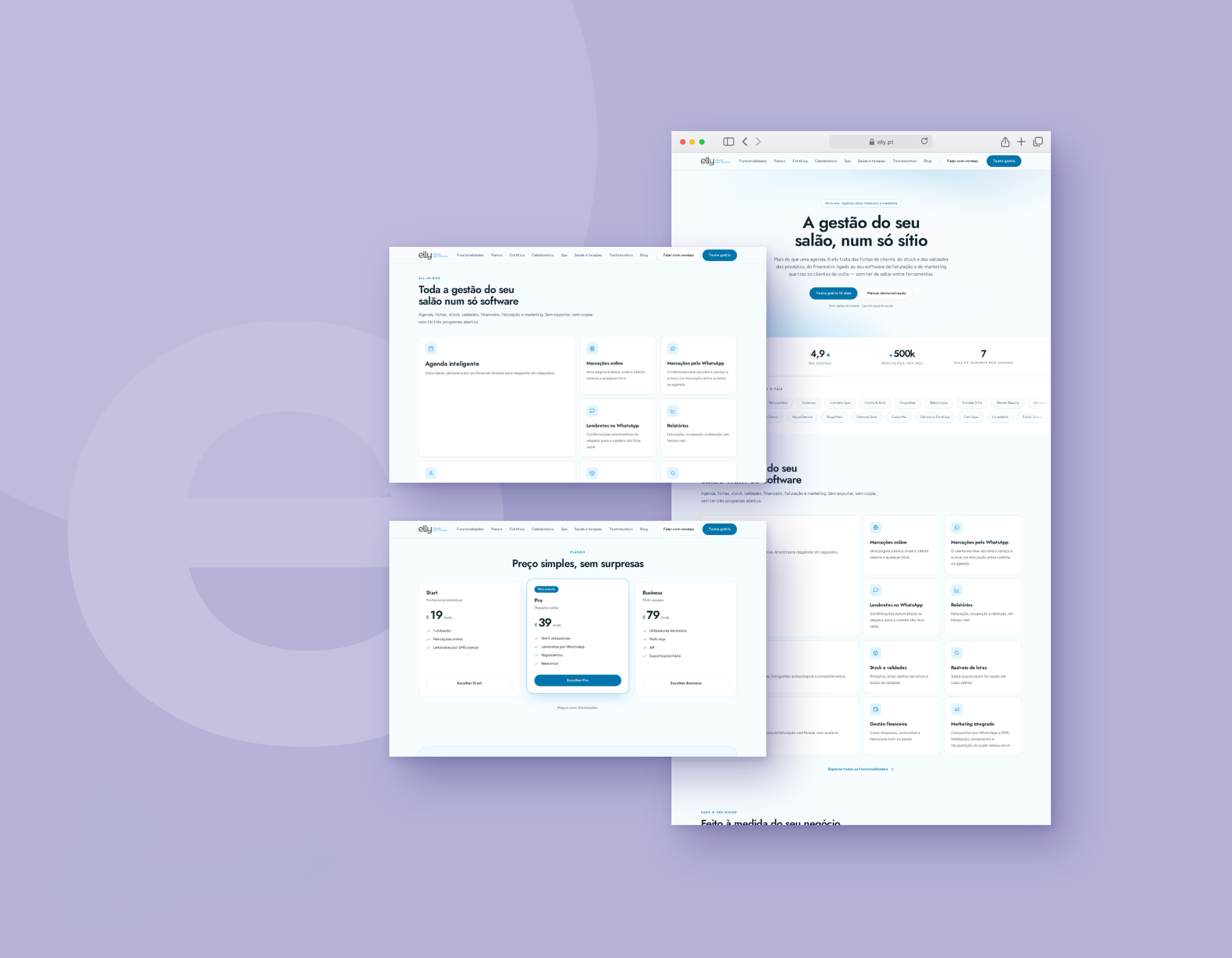 elly: site de produto de software de gestão