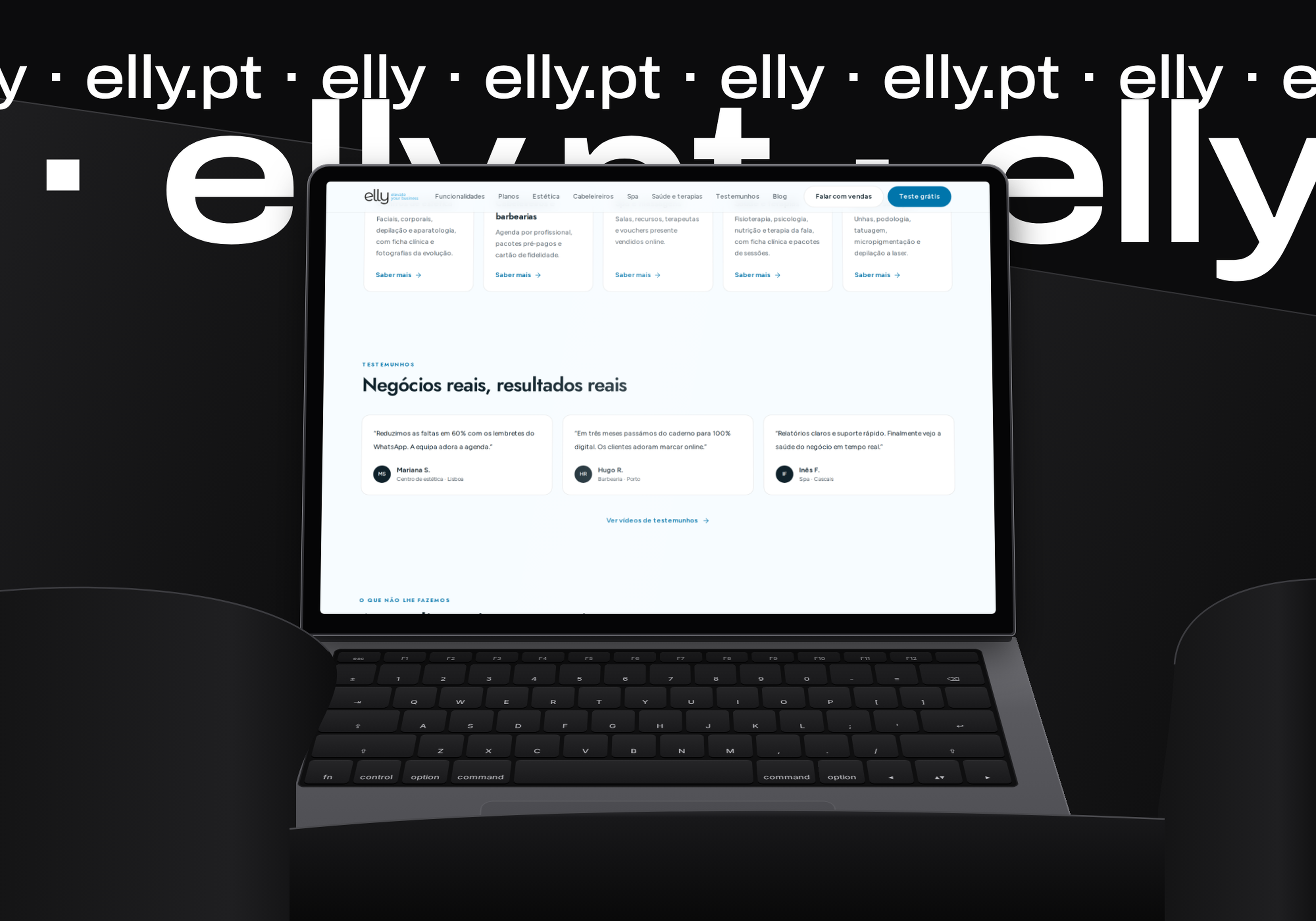 elly: site de produto de software de gestão