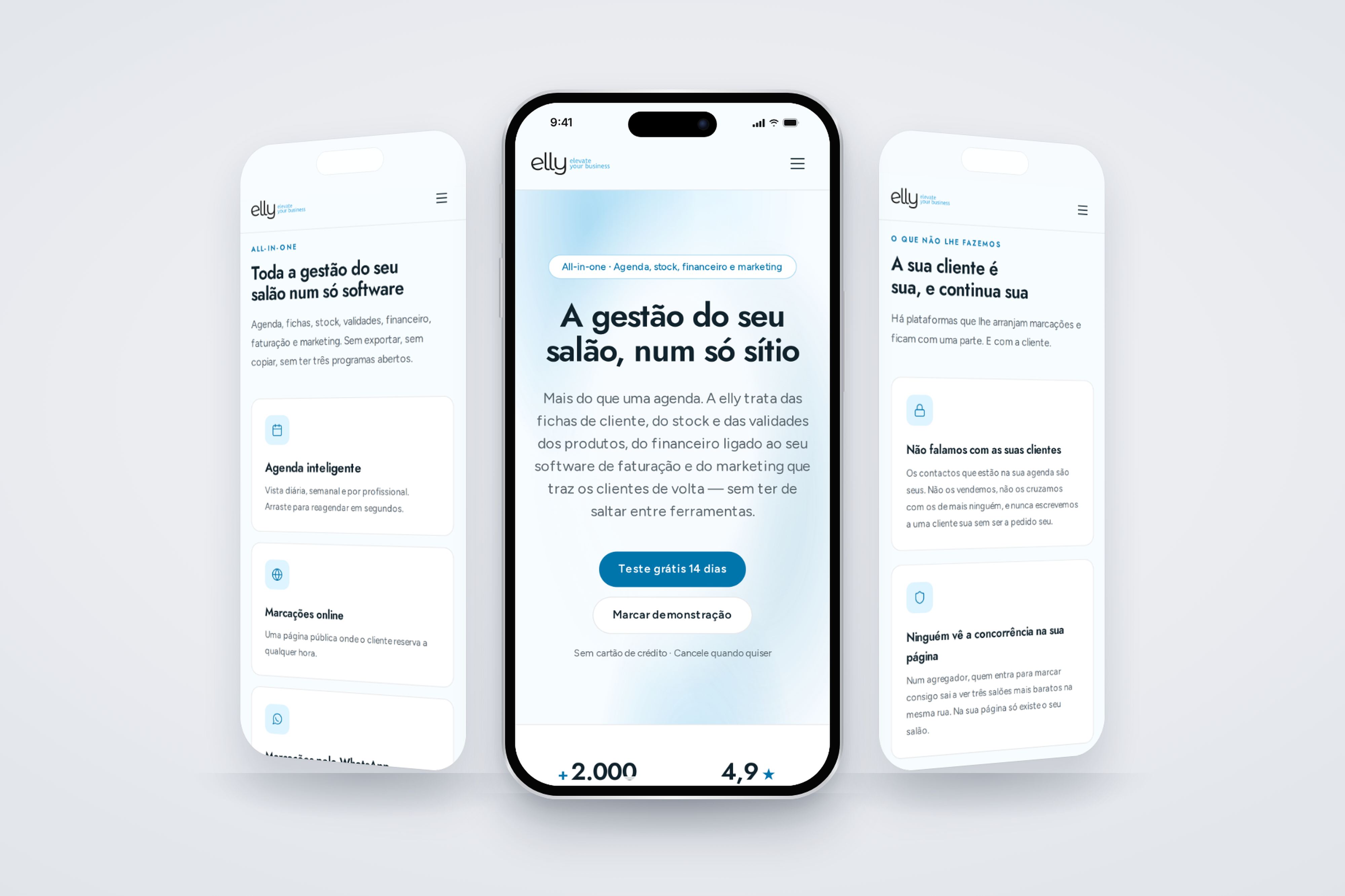 elly: site de produto de software de gestão